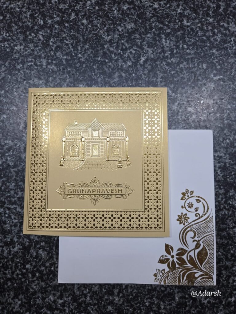 luxurious a gold-printed floral with white envelope Housewarming Card