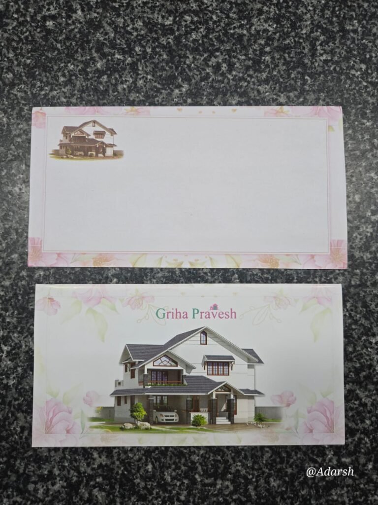 Modern Villa Floral Griha Pravesh Invitation Card