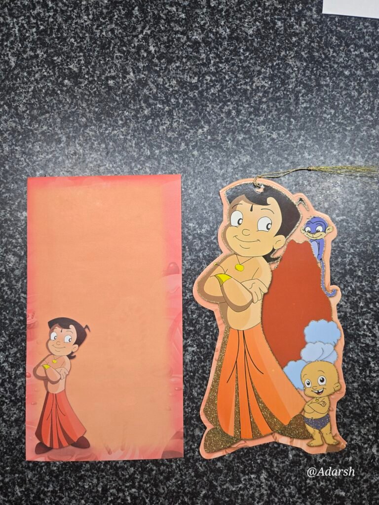 Chhota Bheem Theme Die-Cut Invitation Card with Golden Tassel