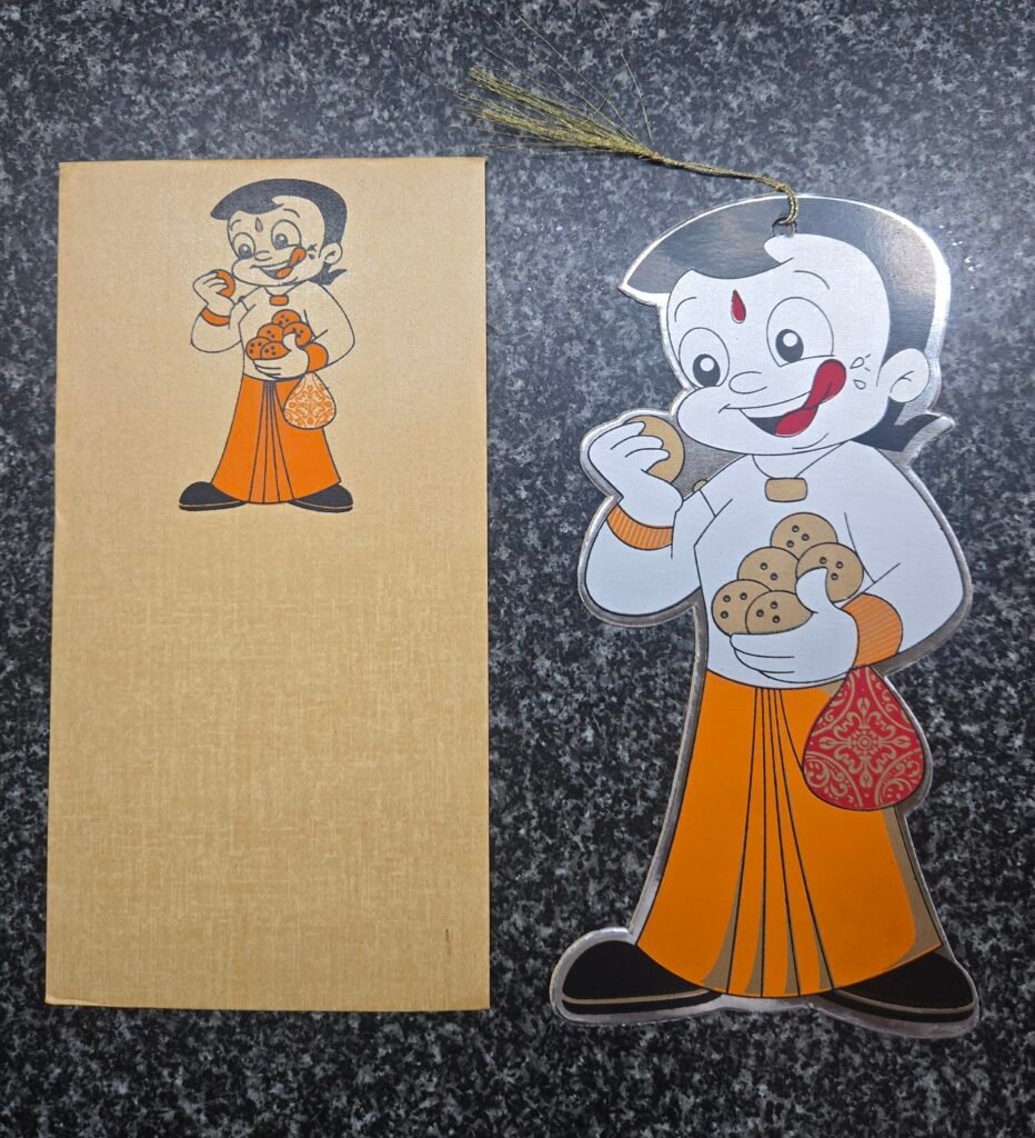 Chhota Bheem Theme Die-Cut Birthday Invitation Card with Golden Tassel