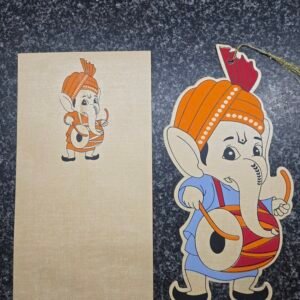 Lord Ganesha Shaped Traditional Blue Outfit Die-Cut Invitation Card with Golden Tassel