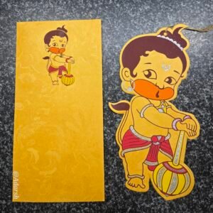 Bal Hanuman Theme Traditional Die-Cut Invitation Card with Golden Tassel