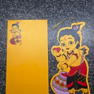 Little Krishna Theme Traditional Die-Cut Invitation Card with Golden Tassel