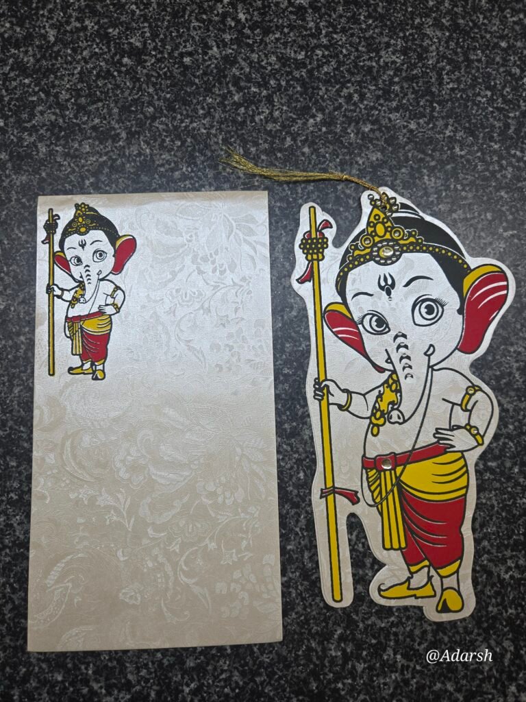 Bal Ganesha Shaped Traditional Die-Cut with Golden Tassel Naming Ceremony Card
