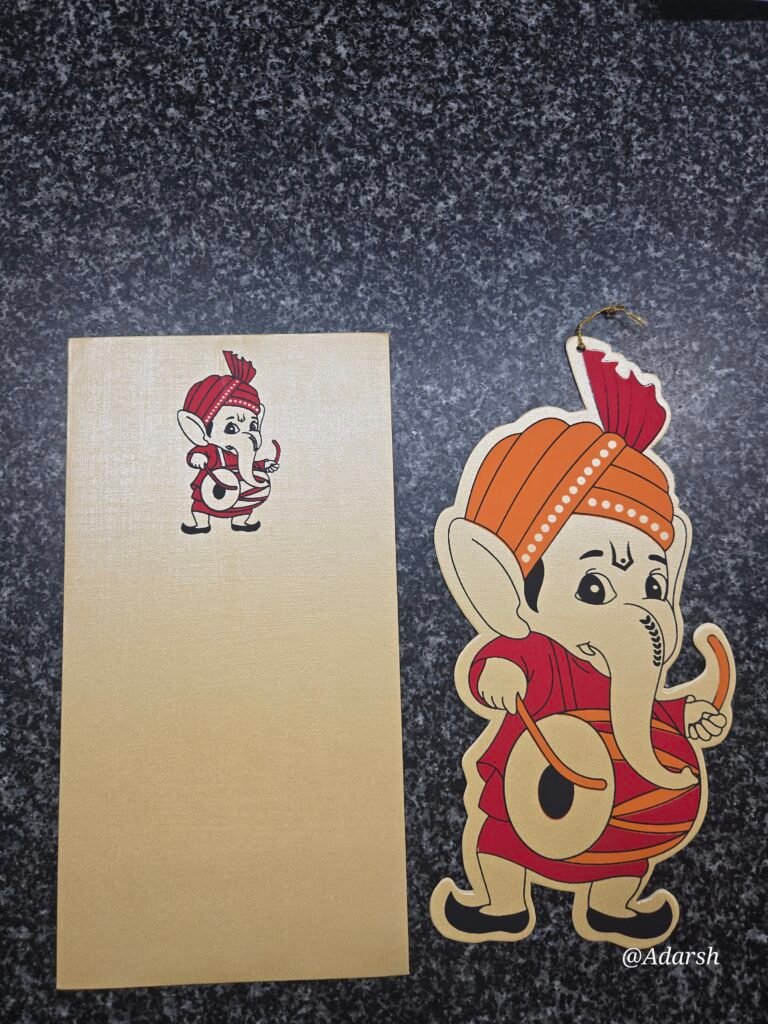 Lord Ganesha Shaped Traditional Die-Cut with Golden Tassel Naming Ceremony Card