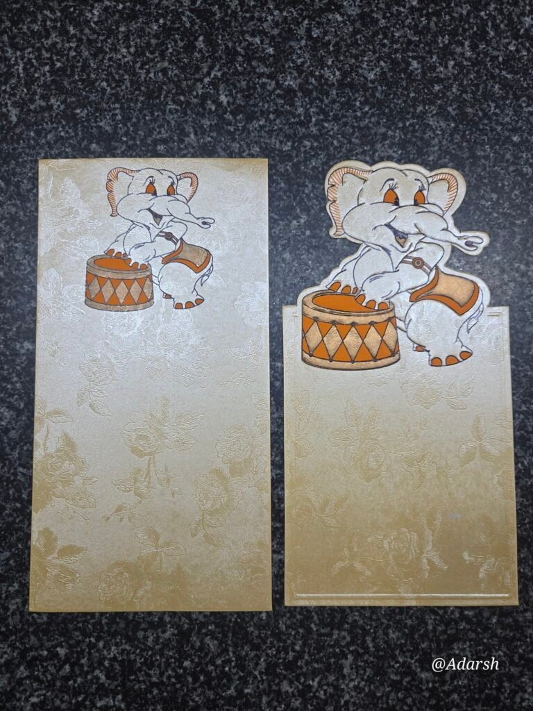 Golden Embossed Floral Cartoon Elephant Theme Birthday Card