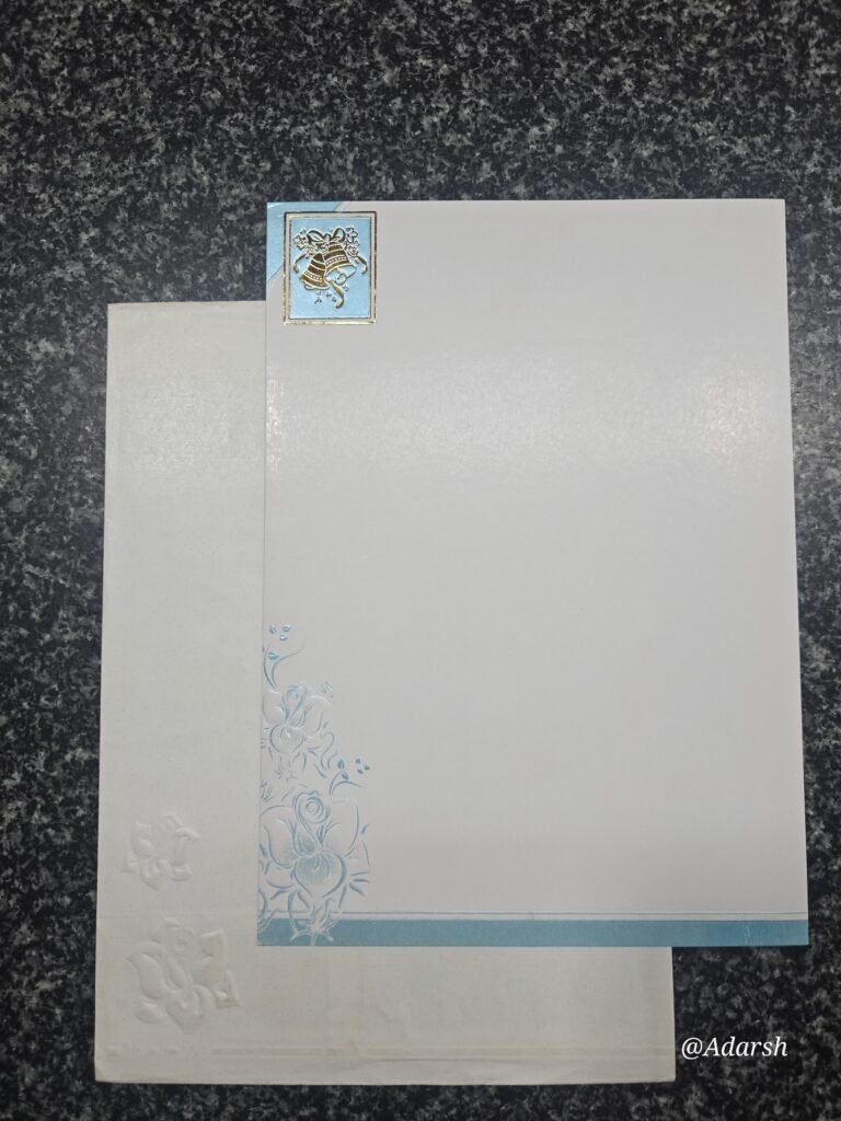 Powder Blue and White Embossed Wedding Bells Invitation Card