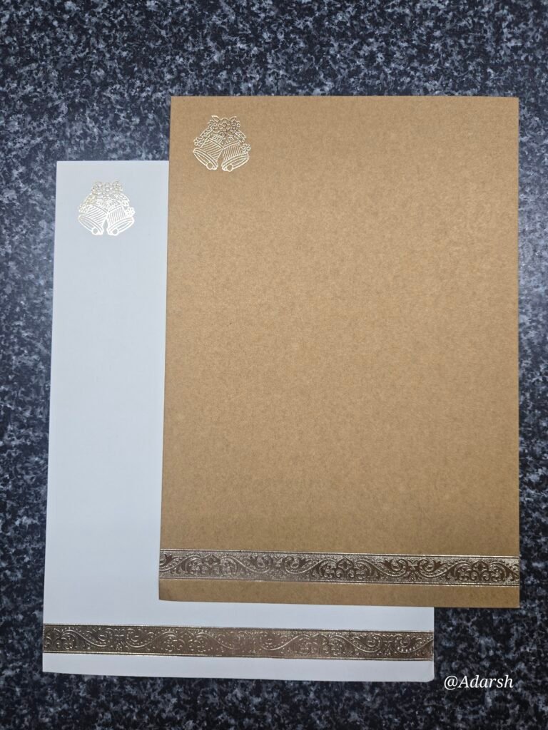 Kraft Brown and Off-White Metallic Foil Wedding Bells Invitation Card
