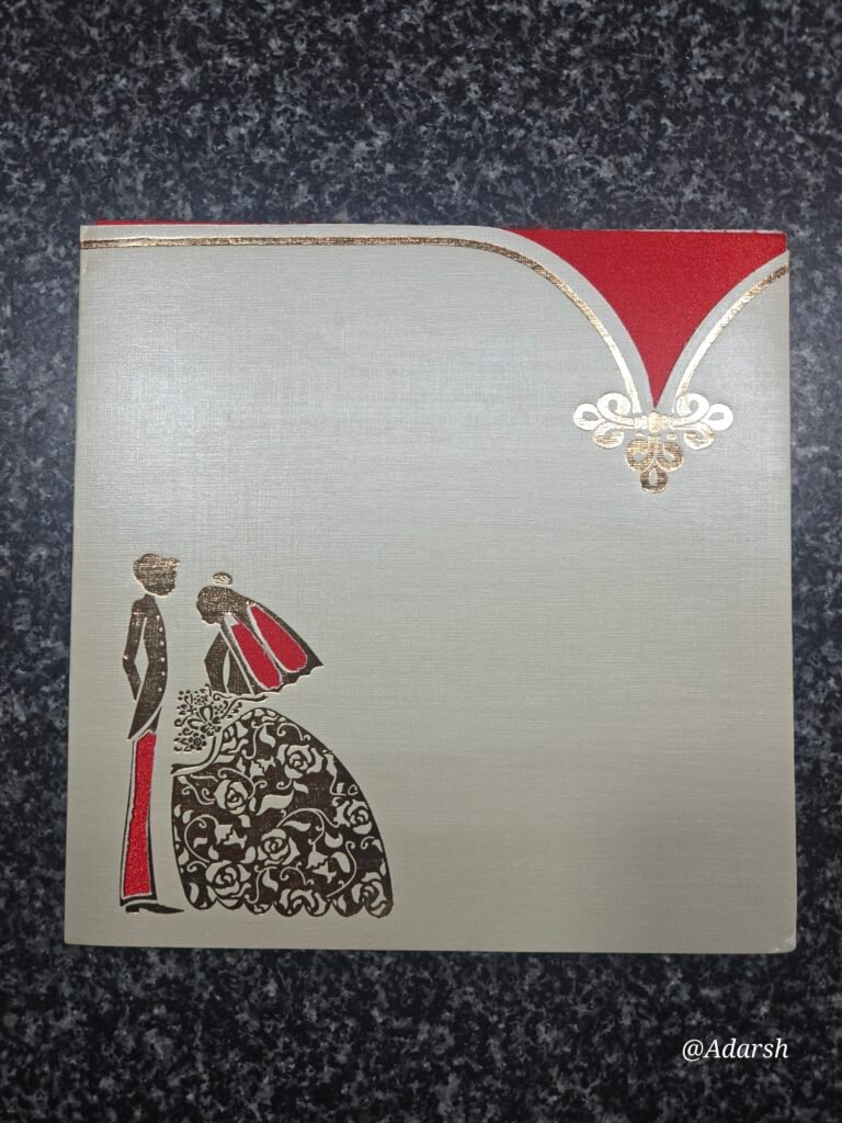 Silver and Red Personal Invitation Card with Bride Groom Theme Card