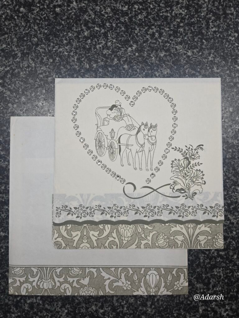 A vintage-inspired cream and olive-grey wedding Card