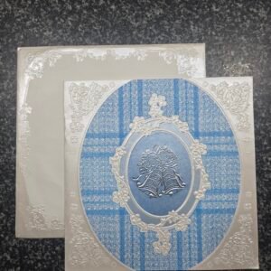 A regal cream and royal blue wedding Card