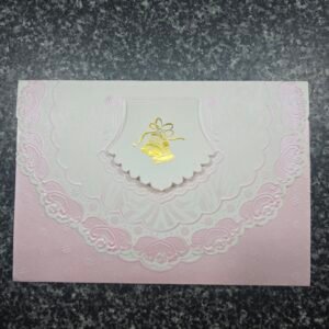 A charming, feminine pastel pink and white wedding Card