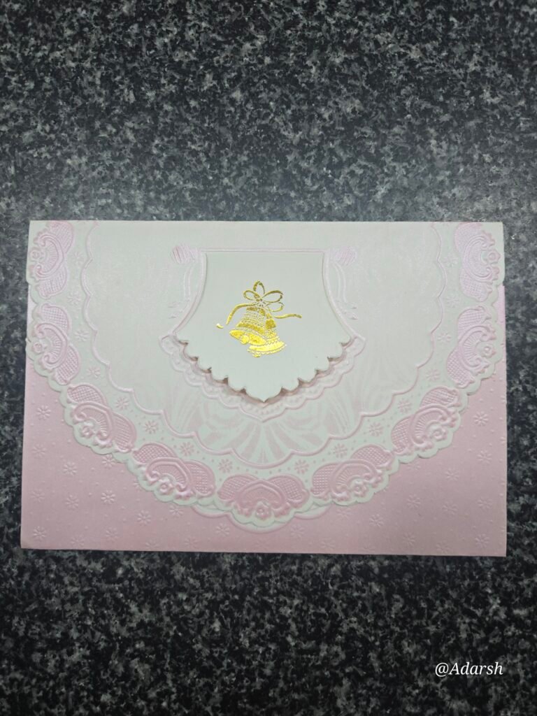 A charming, feminine pastel pink and white wedding Card