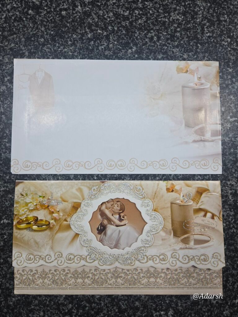 An elegant, vintage-style cream wedding Card