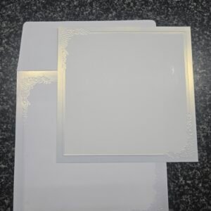 Elegant White Shimmer Square Wedding Invitation Card with Embossed Floral Borders