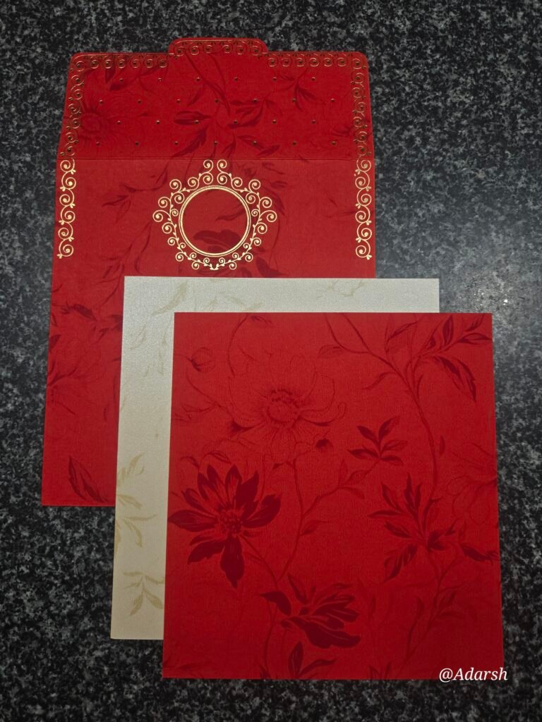Elegant Crimson Red and Cream Damask Wedding Invitation Card