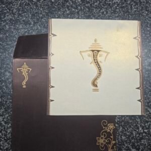 Dark Brown and Cream Hindu Wedding Invitation Card with Lord Ganesha
