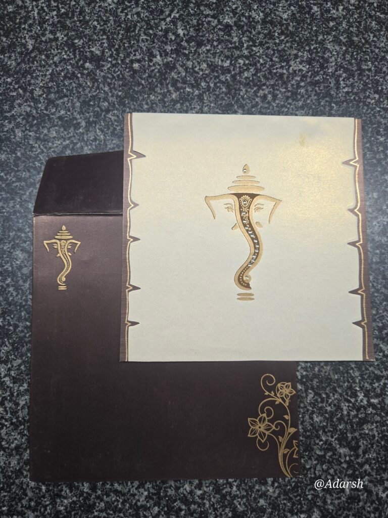 Dark Brown and Cream Hindu Wedding Invitation Card with Lord Ganesha