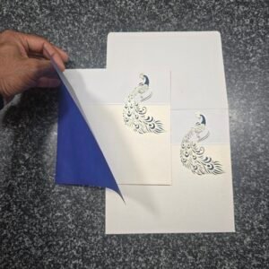 Elegant Royal Blue and Cream Peacock Wedding Invitation Card