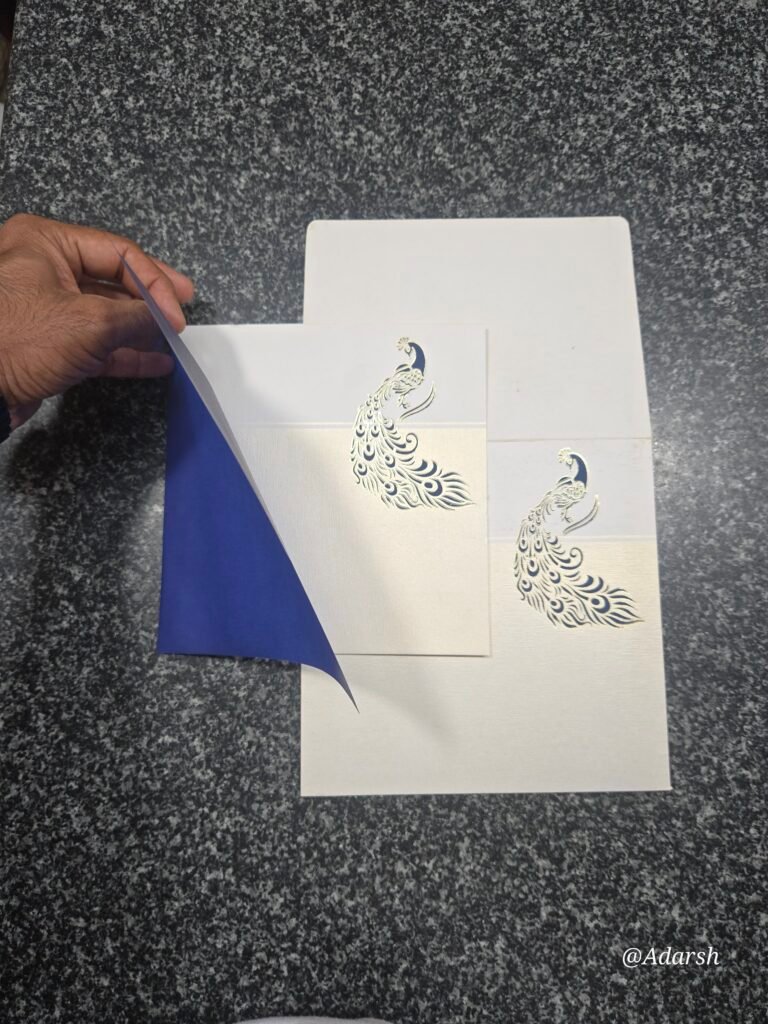Elegant Royal Blue and Cream Peacock Wedding Invitation Card