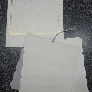 Elegant White Swirl Embellished Wedding Invitation Card with Scalloped Booklet