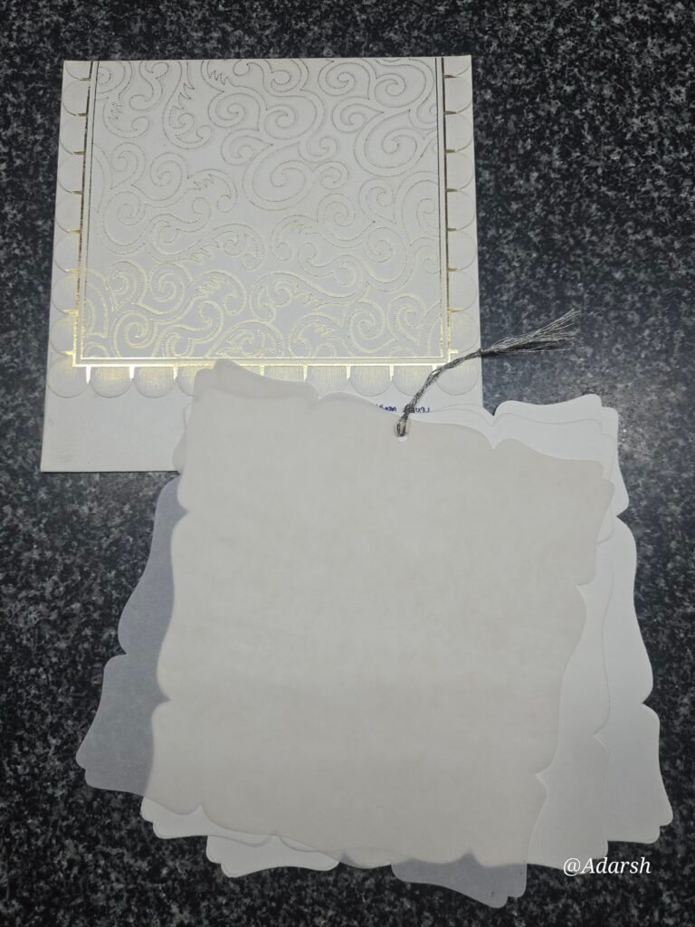 Elegant White Swirl Embellished Wedding Invitation Card with Scalloped Booklet