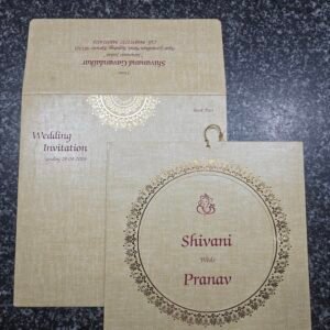 Traditional Cream Hindu Wedding Invitation Card with Gold Mandap Motif