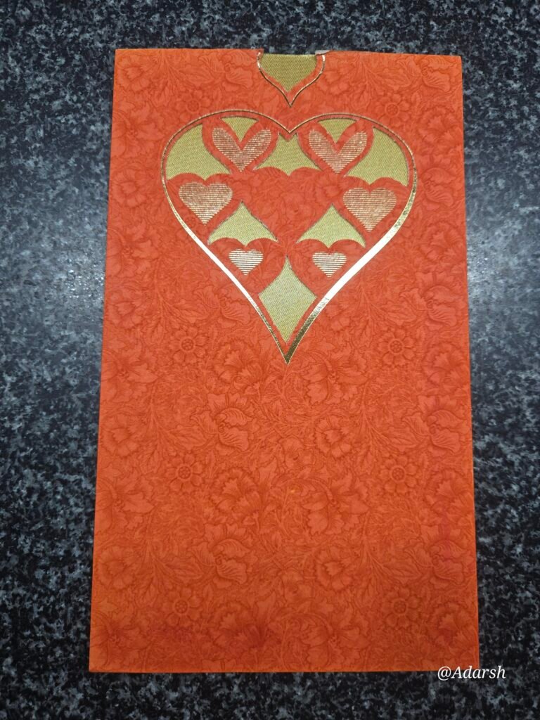 Elegant Orange Floral Wedding Invitation Card with Gold Laser-Cut Heart