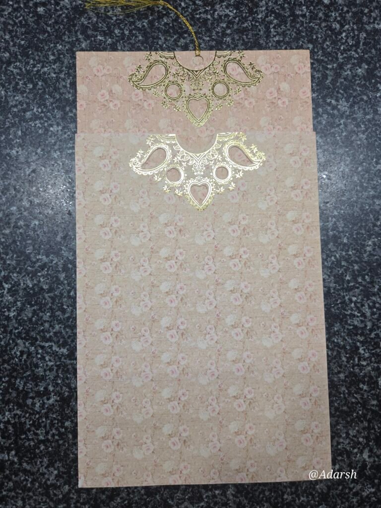 Vintage Floral Pull-Out Wedding Invitation Card with Gold Foil Emblem