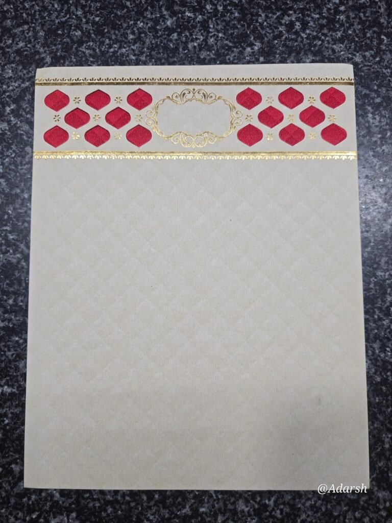 Elegant Cream Wedding Invitation Card with Red Diamond Lattice Header