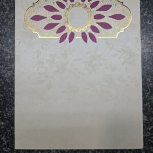 Elegant Cream Wedding Invitation Card with Purple Laser-Cut Floral Plaque