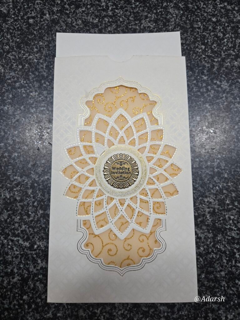 Elegant Laser-Cut Cream and Gold Mandala Wedding Invitation Card