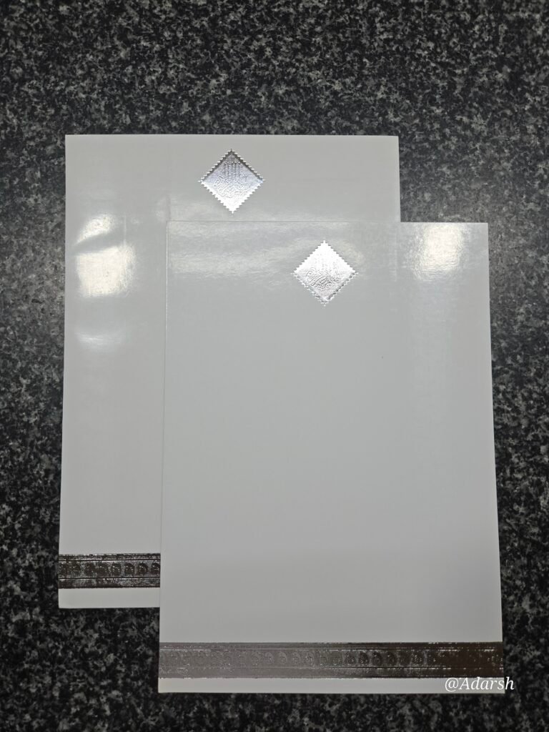 Elegant White Muslim Wedding Invitation Card with Silver Foil Diamond Motif