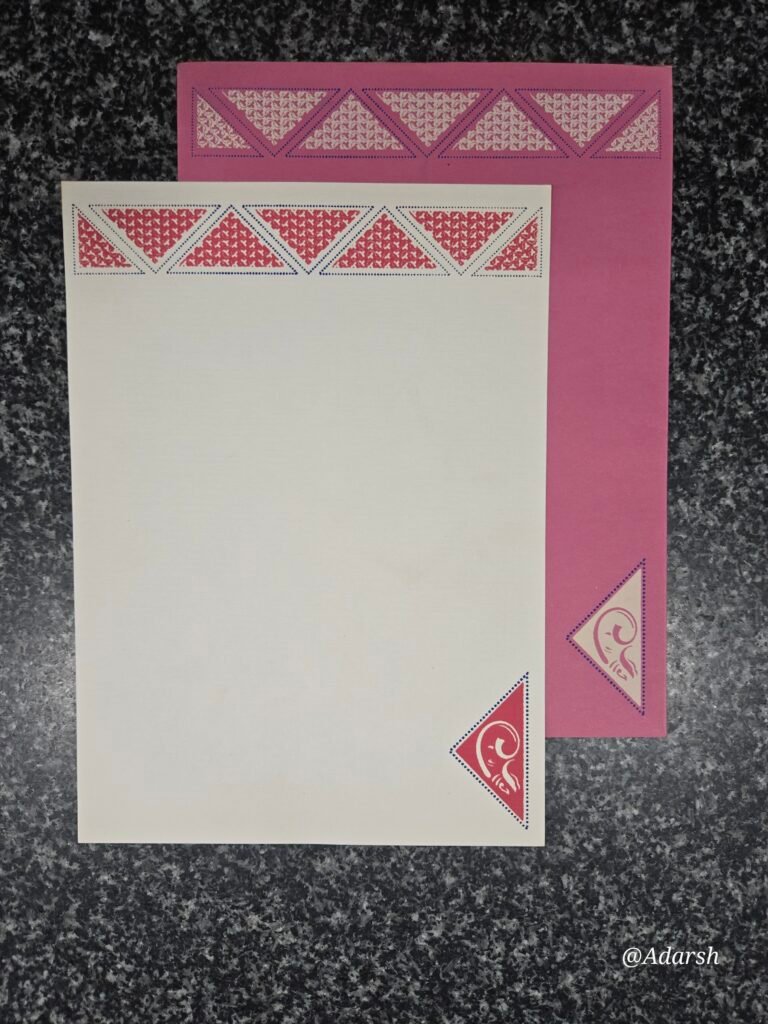 Geometric Pink and Cream Hindu Wedding Invitation Card