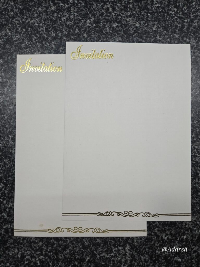 Classic White Invitation Card with Gold Foil Script and Trim