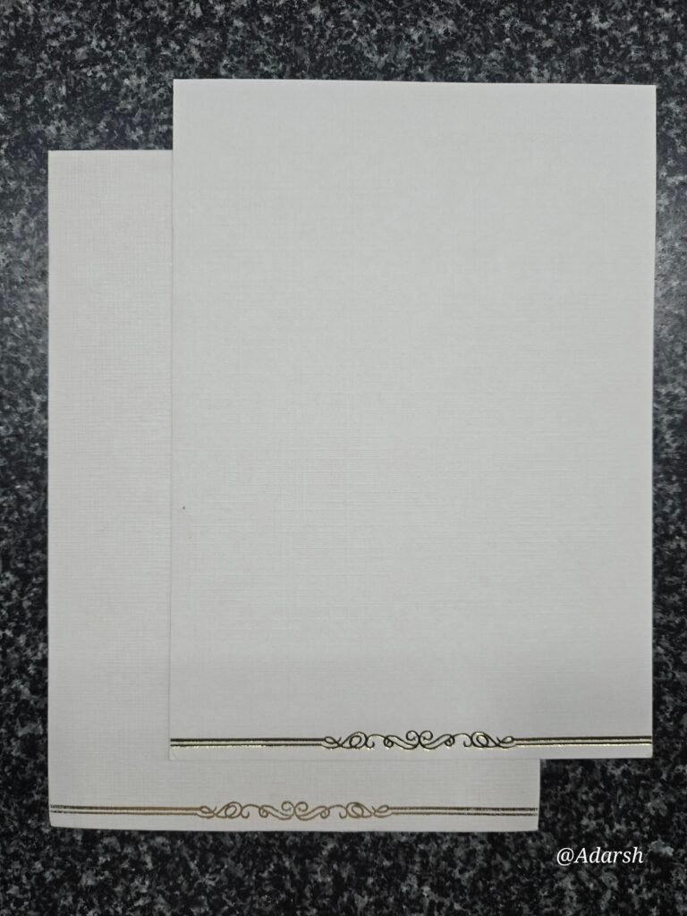 Minimalist White Invitation Card with Gold Scroll Trim