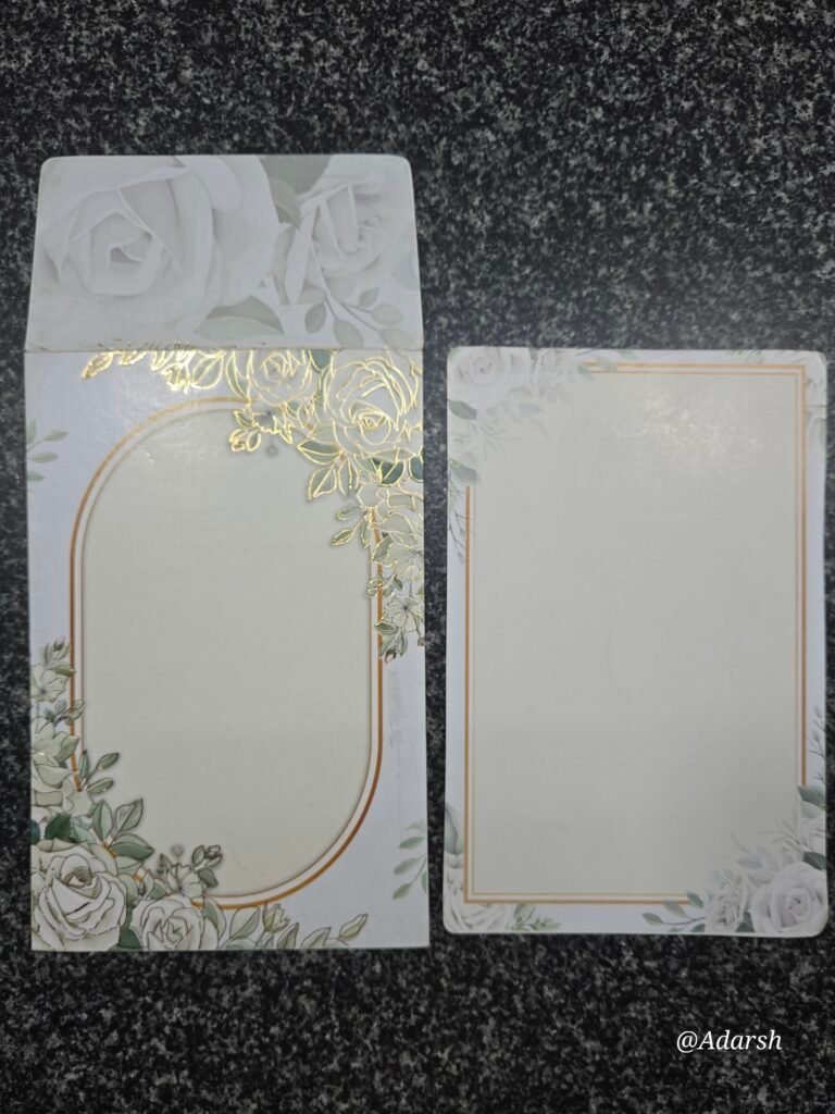 Elegant White Rose and Gold Arch Wedding Invitation Card