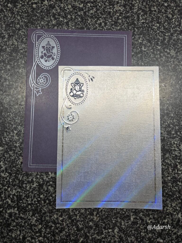 Silver Holographic and Purple Hindu Wedding Invitation Card
