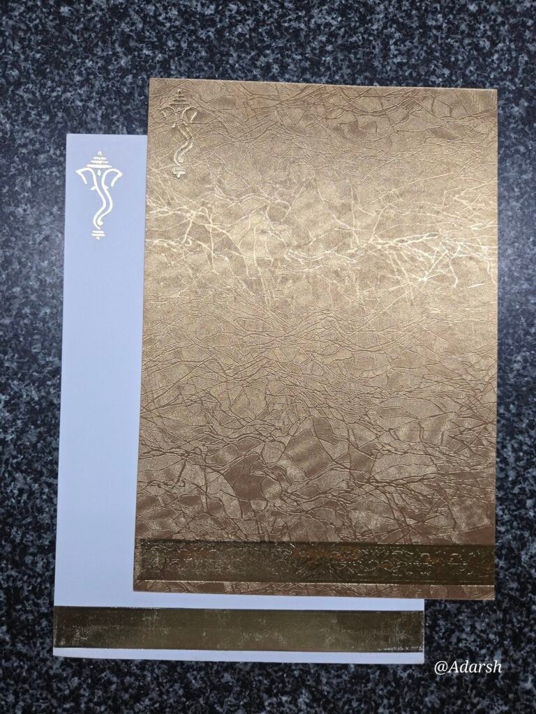 Metallic Gold Crinkle-Texture Hindu Wedding Invitation Card