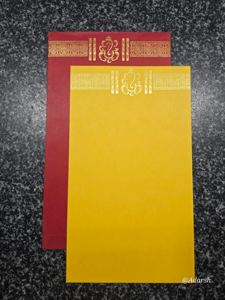 Traditional Yellow and Red Hindu Wedding Invitation Card
