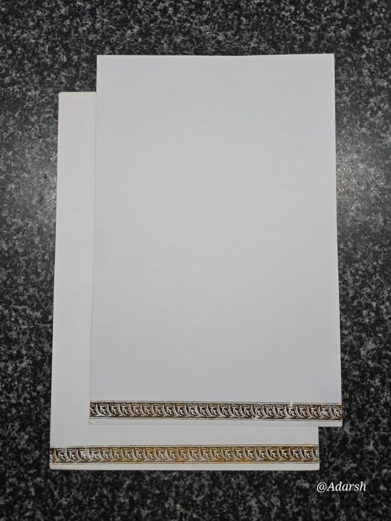 Minimalist White Wedding Invitation Card with Ornate Gold Border