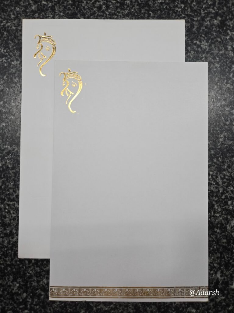Minimalist White Hindu Wedding Invitation Card with Line-Art Ganesha