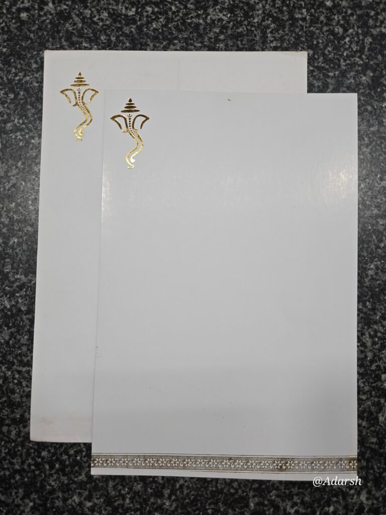 Elegant White Hindu Wedding Invitation Card with Gold Ganesha Motif