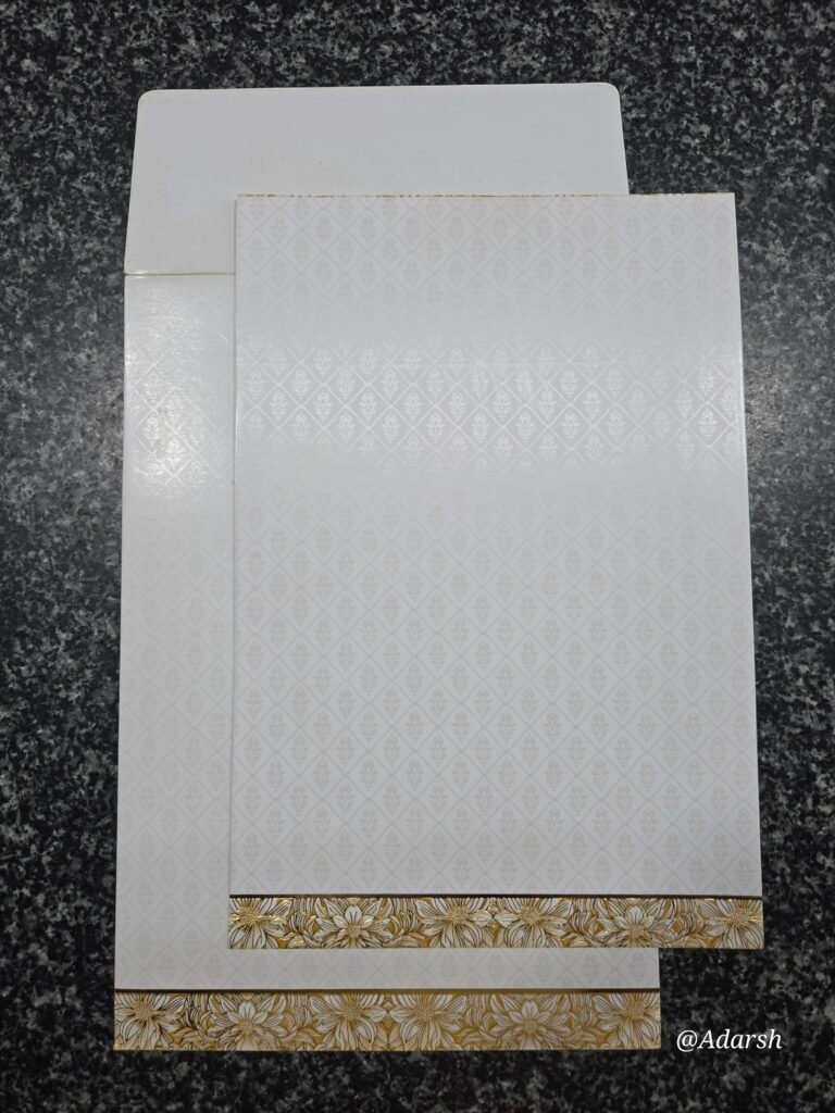Elegant White Damask Wedding Invitation Card with Gold Border