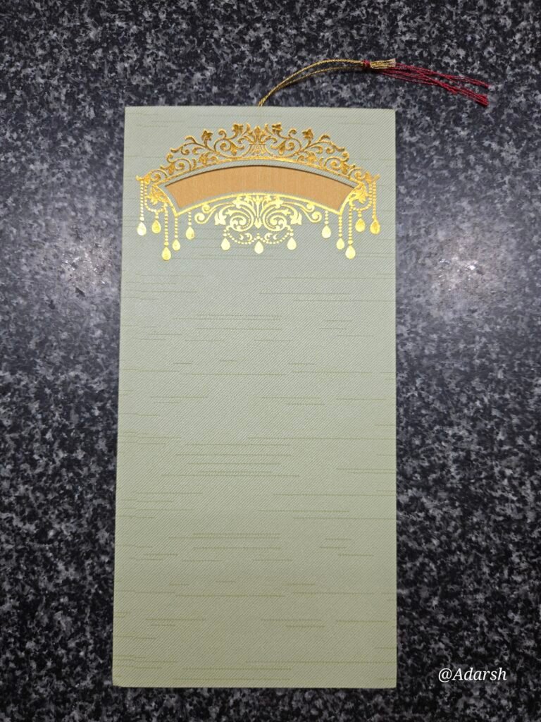 Pastel Green Wedding Invitation Insert with Gold Foil Chandelier (with Tassel)