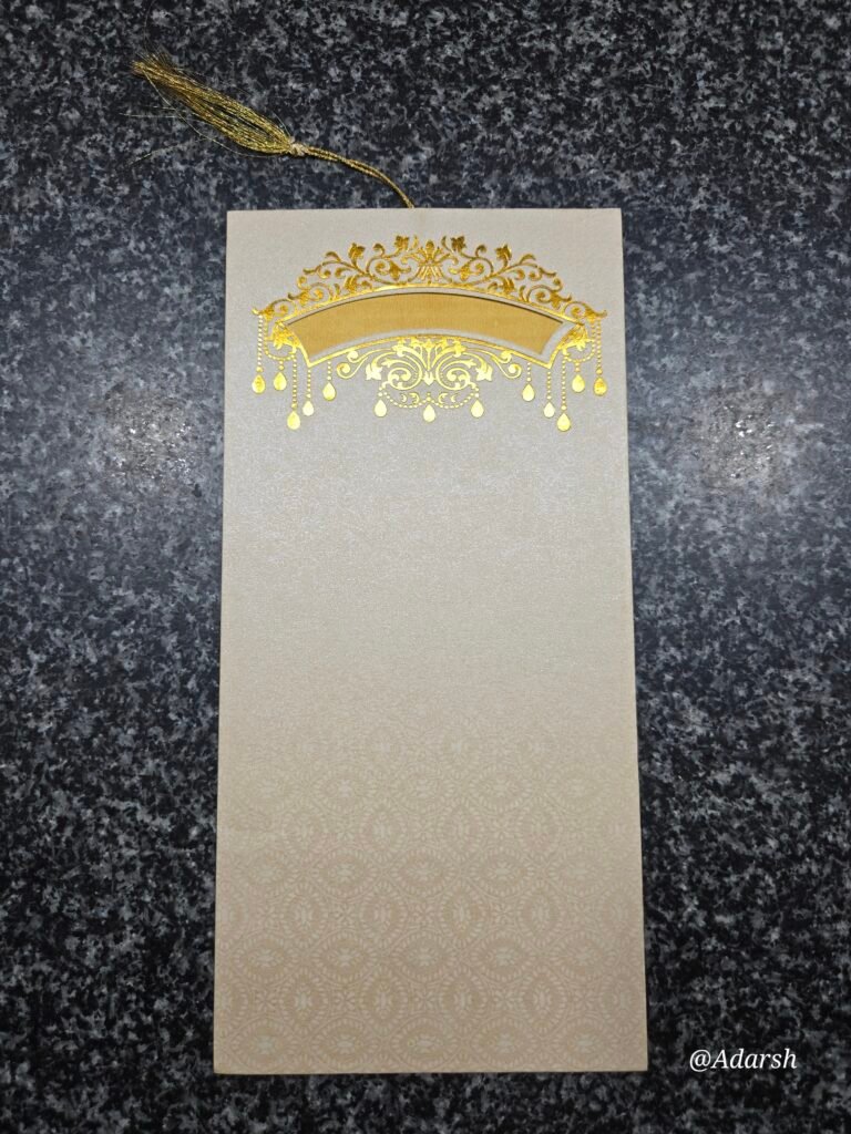 Shimmer Cream Wedding Invitation Insert with Gold Foil Chandelier (with Tassel)
