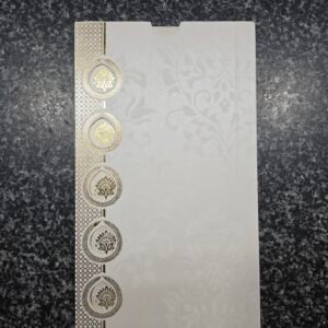Self-Textured Cream Wedding Invitation Jacket with Gold Foil Icons