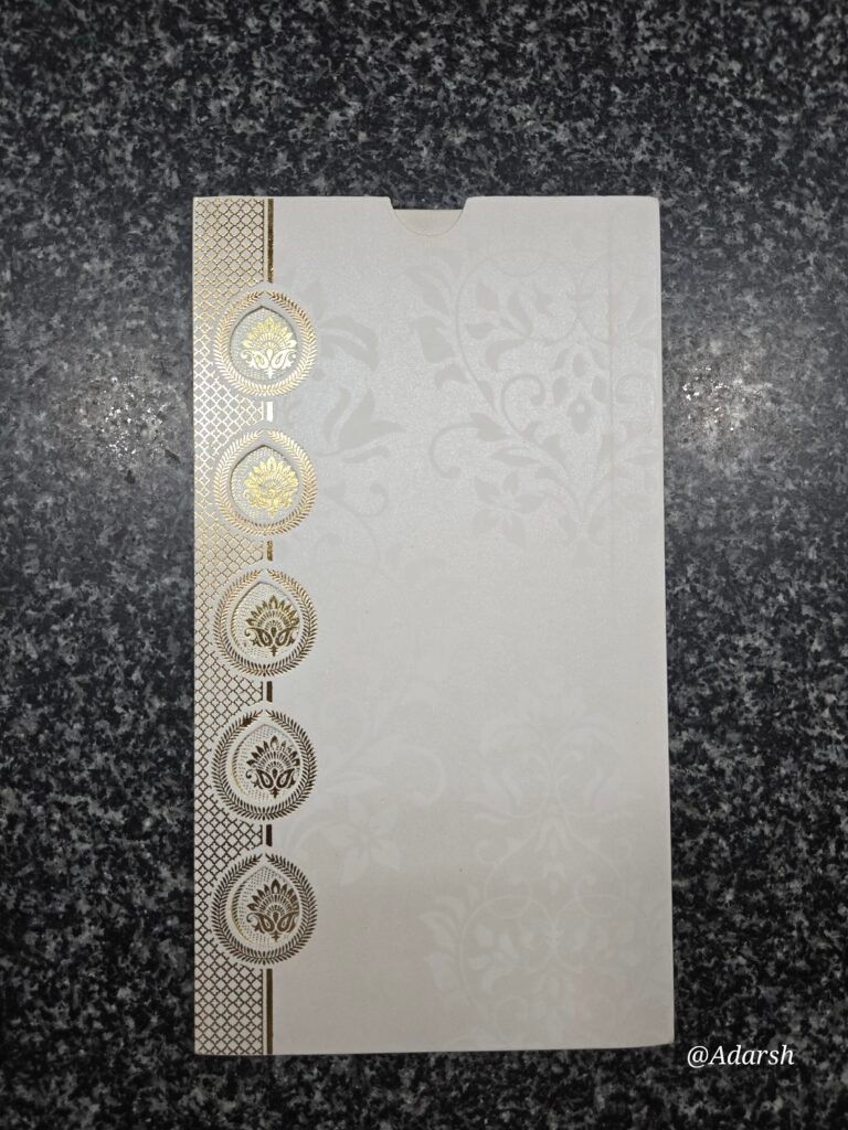 Self-Textured Cream Wedding Invitation Jacket with Gold Foil Icons