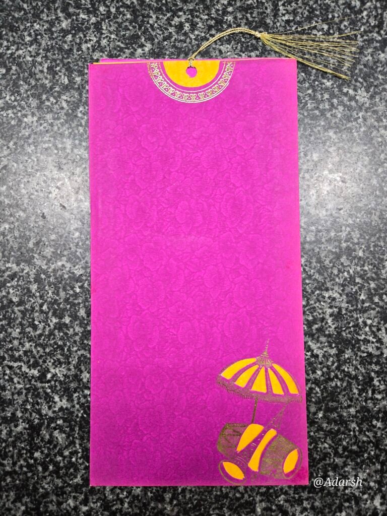 Magenta Floral Wedding Invitation Jacket with Umbrella and Dhol Motifs (with Tassel)