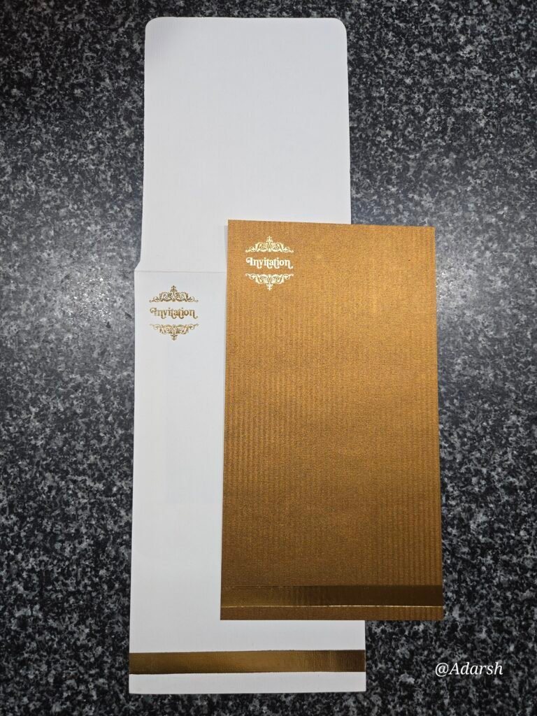 Metallic Gold and White Wedding Invitation Insert and Envelope Set